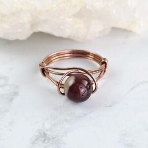 Polychrome Jasper Copper Wire Wrapped Ring Size 6.5 Bead Crystal Stone Handmade